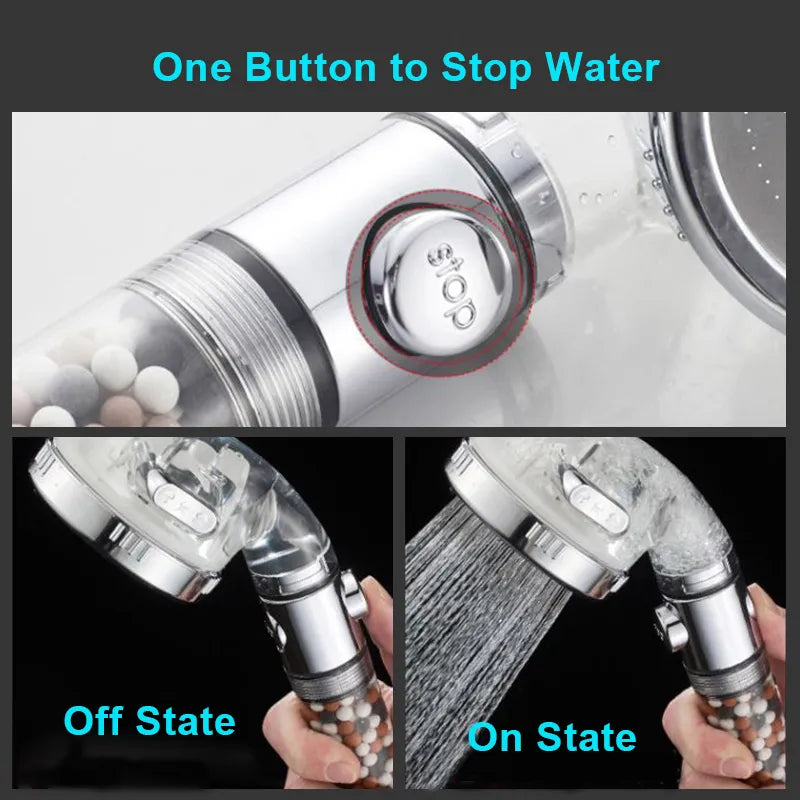 ZhangJi 3 Modes Adjustable High Pressure Shower Head Tourmaline Replaceable Filter SPA Shower Water Saving Switch Button Shower