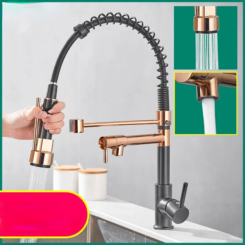 Pull Down Kitchen Faucet Kitchen Sink Faucet with Sprayer 2-spout Single-Handle Control Rotate 360 Degrees Brushed Nicke