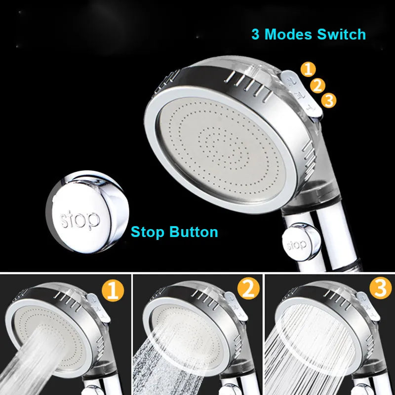 ZhangJi 3 Modes Adjustable High Pressure Shower Head Tourmaline Replaceable Filter SPA Shower Water Saving Switch Button Shower