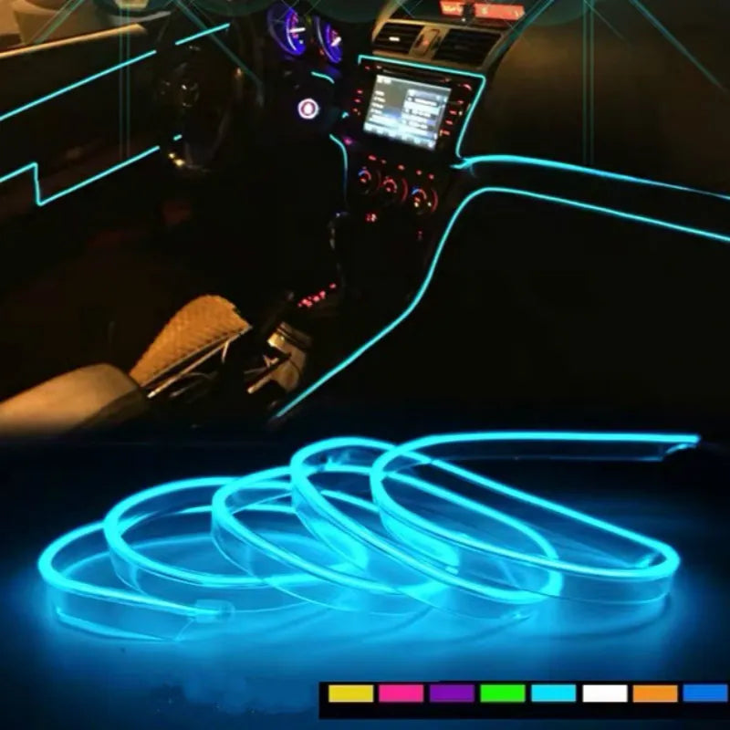 1M/2M/3M/5M Car Accessories Interior Decorative Lighting Auto Led Strip Tape El Wire 12V Neon Ambient Lights Car