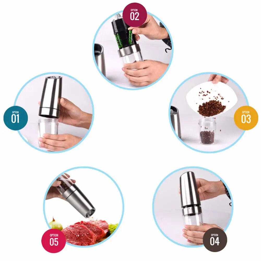 Electric Pepper Grinder Salt Mill Kitchen Seasoning Grinding Automatic Tool Portable Stainless Steel Pepper Grinders