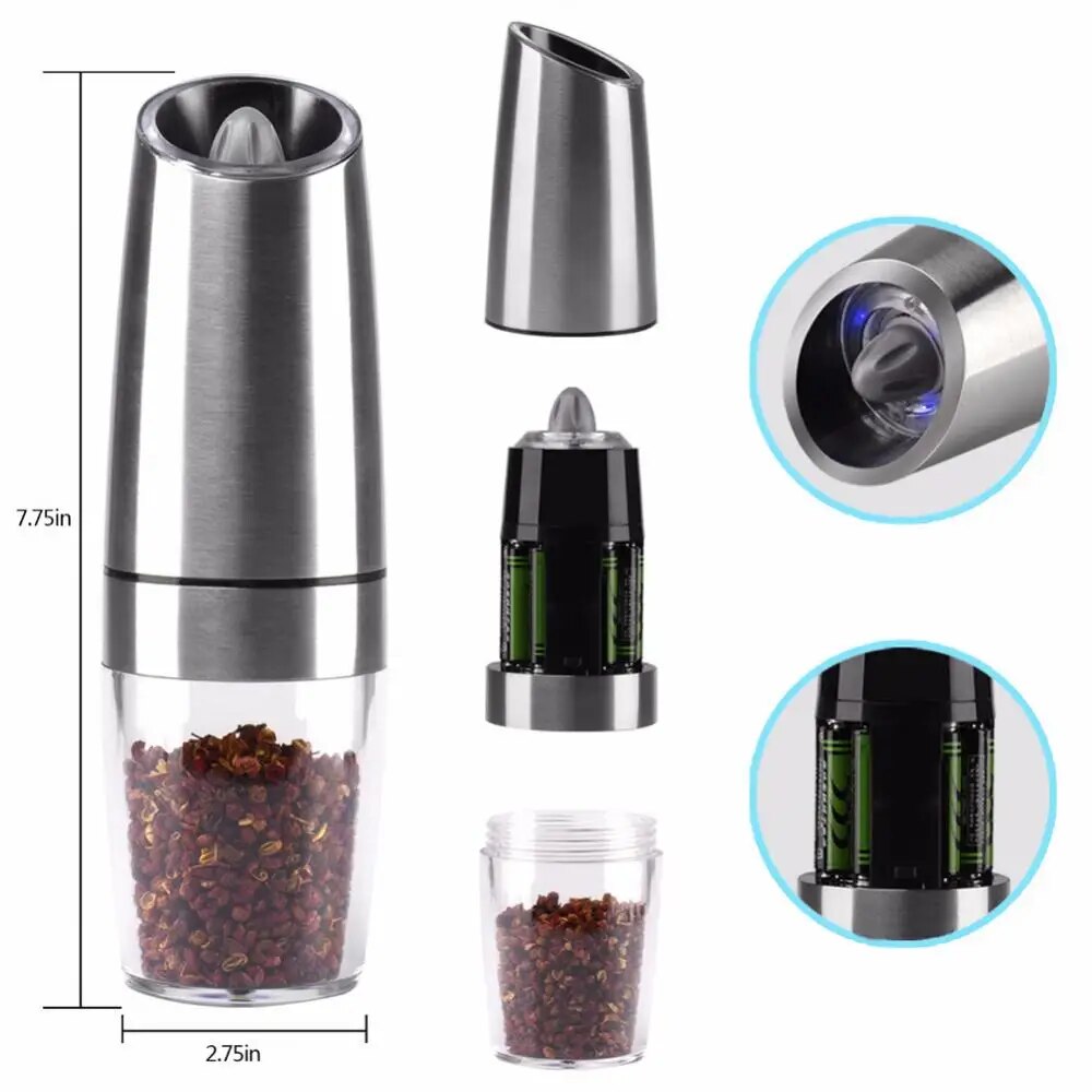 Electric Pepper Grinder Salt Mill Kitchen Seasoning Grinding Automatic Tool Portable Stainless Steel Pepper Grinders