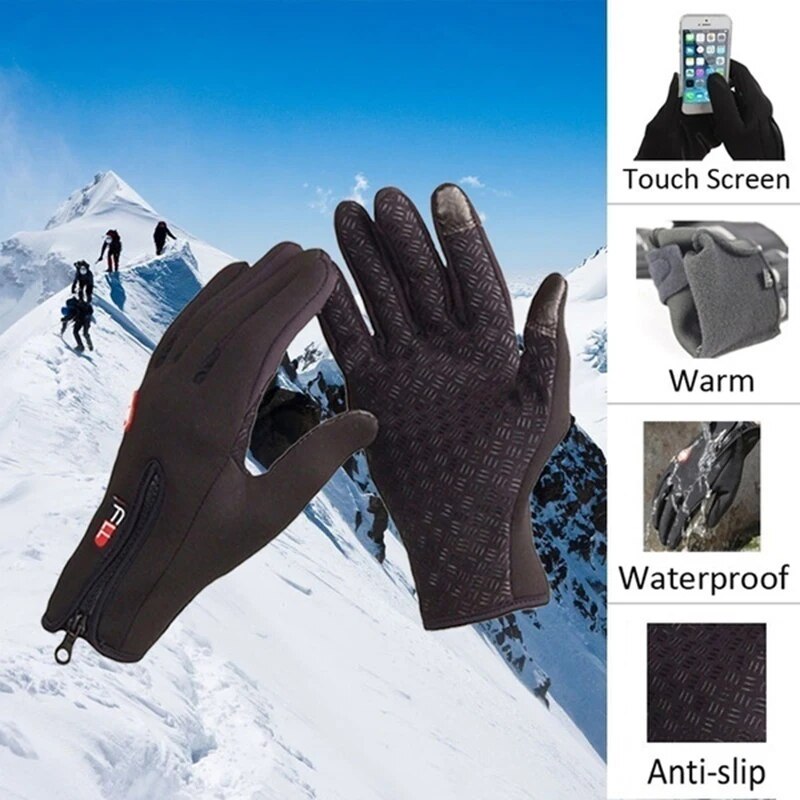 2023 Winter Gloves For Men Waterproof Windproof Cold Gloves Snowboard Motorcycle Riding Driving Warm Touchscreen Zipper Glove