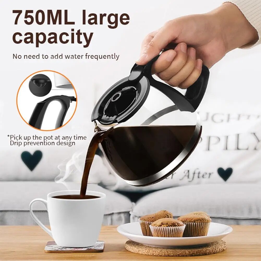 650w Automatic Drip Coffee Maker 750ml Large Capacity Espresso Machine 6-Cup Coffeemaker With Thermostatic Base