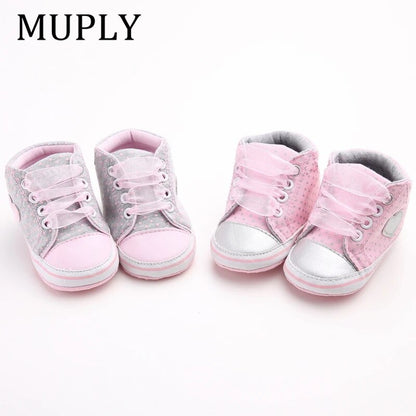 Infant Newborn Baby Girls Polka Dots Heart Autumn Lace-Up First Walkers Sneakers Shoes Toddler Classic Casual Shoes