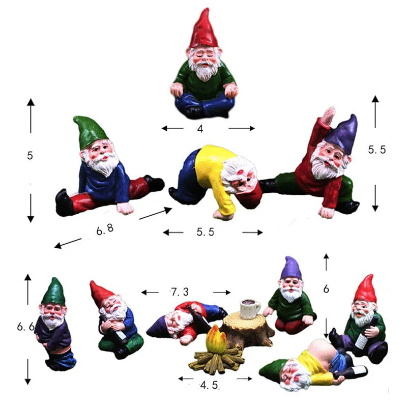 1Pcs Mini Fairy Garden Dwarf Bonfire Statues Drunk Yoga Gnomes Miniature Ornaments Flowerpot Garden Decor Accessories