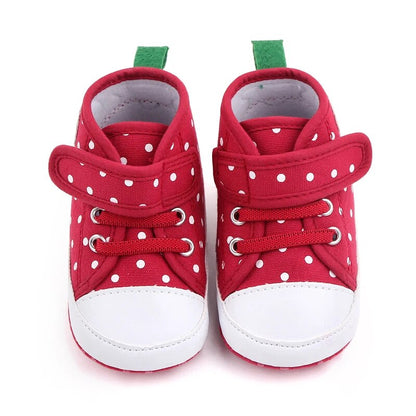 Baby Canvas Shoes Soft Cotton Anti-slip Toddler Prewalking Ankle Boots Cute Dots and Fruits Design Baby Casual Shoe High Quality