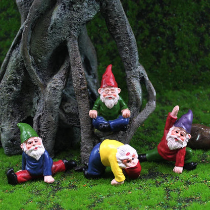 1Pcs Mini Fairy Garden Dwarf Bonfire Statues Drunk Yoga Gnomes Miniature Ornaments Flowerpot Garden Decor Accessories