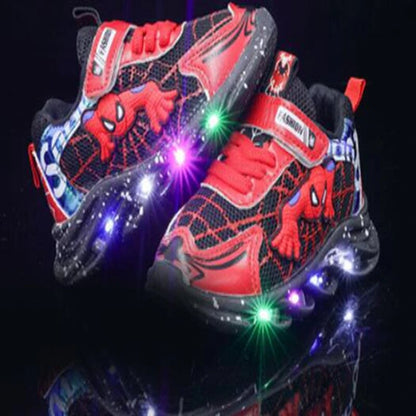 Kids Casual Shoes Led Light Luminous Children Cartoon Disney Spiderman Toddler Running Sport Breathable Shoes