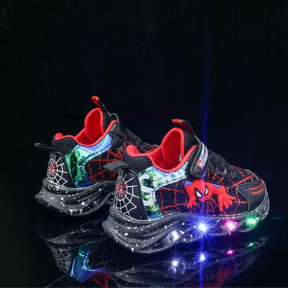 Kids Casual Shoes Led Light Luminous Children Cartoon Disney Spiderman Toddler Running Sport Breathable Shoes