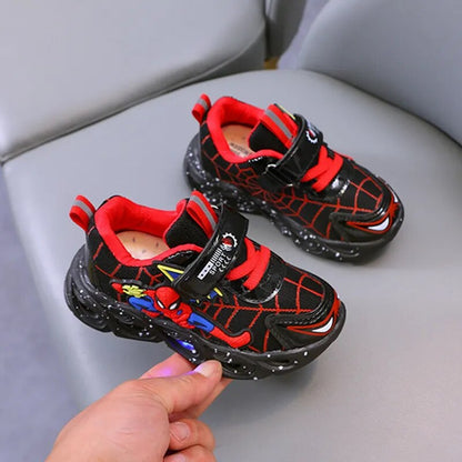 Led Light Luminous Shoes Kids Casual Sneakers Mesh Cartoon Spiderman Toddler Sport Running Shoes