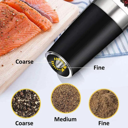 Automatic Salt Pepper Grinder Gravity Spice Mill Adjustable Spices Grinder with LED Light Kitchen Tool Gadget