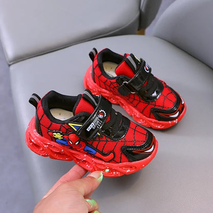 Led Light Luminous Shoes Kids Casual Sneakers Mesh Cartoon Spiderman Toddler Sport Running Shoes