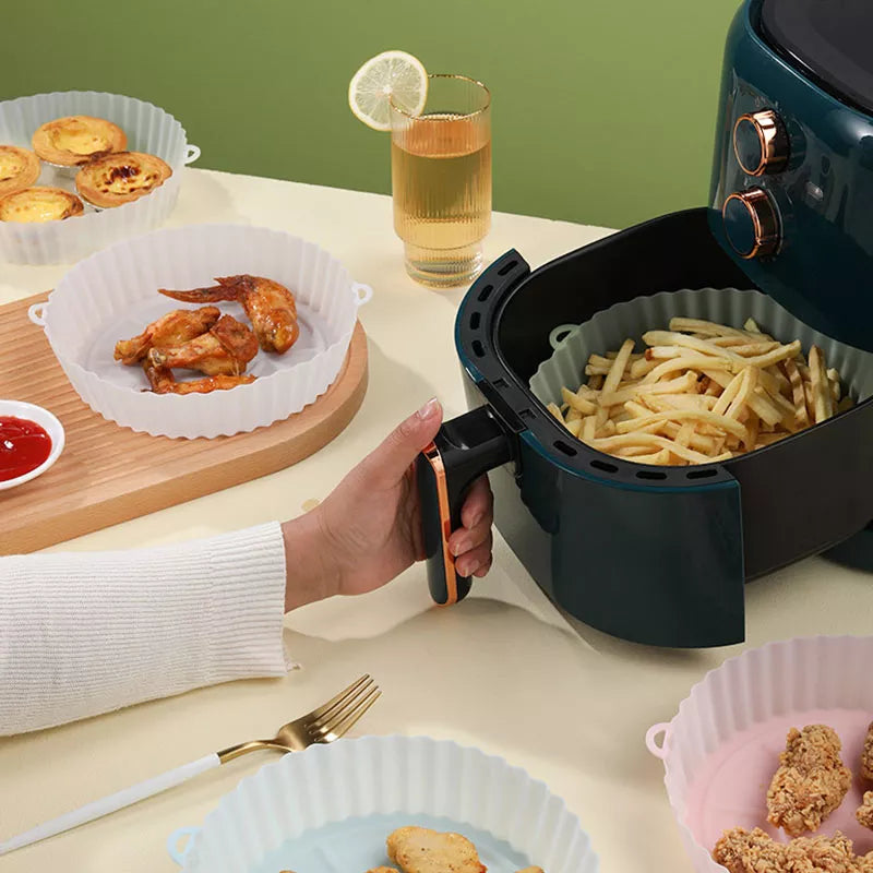 Single or 2Pcs Air Fryer Silicone Basket Silicone Mold Airfryer Oven Baking Tray Pizza Fried Chicken Basket Silicone Molds for Air Fryer