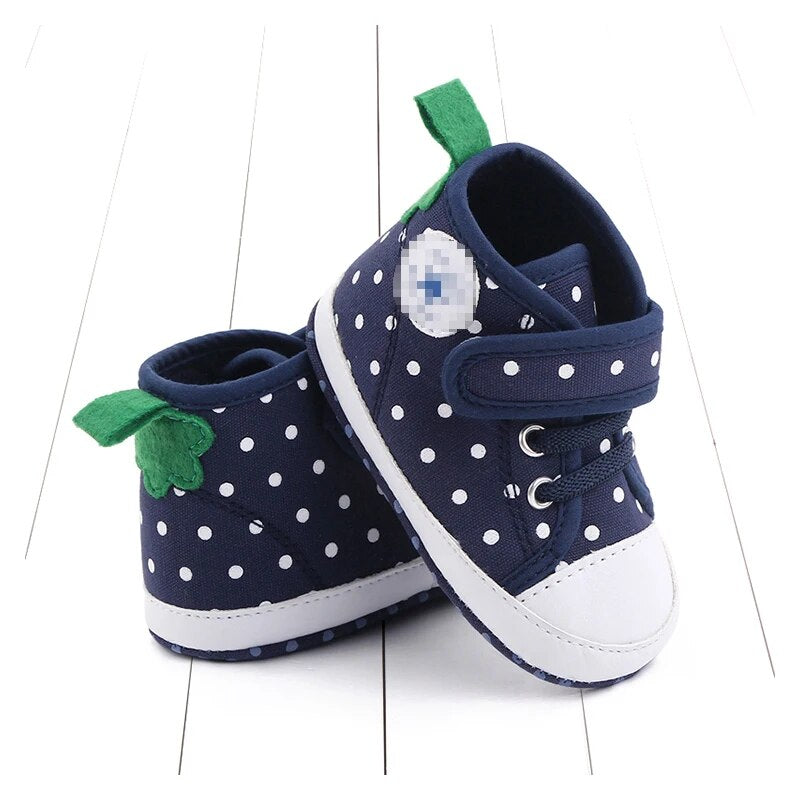 Baby Canvas Shoes Soft Cotton Anti-slip Toddler Prewalking Ankle Boots Cute Dots and Fruits Design Baby Casual Shoe High Quality