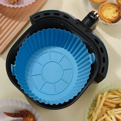 Single or 2Pcs Air Fryer Silicone Basket Silicone Mold Airfryer Oven Baking Tray Pizza Fried Chicken Basket Silicone Molds for Air Fryer