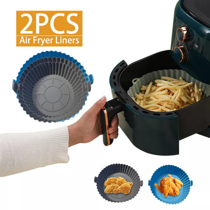 Single or 2Pcs Air Fryer Silicone Basket Silicone Mold Airfryer Oven Baking Tray Pizza Fried Chicken Basket Silicone Molds for Air Fryer