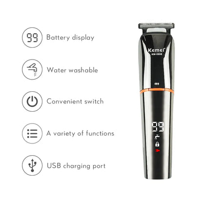 KEMEI Electric Hair Clipper LED Display for Men Professional Hair Trimmer USB Charging Rechargeable Hair Cutting Beard Machine