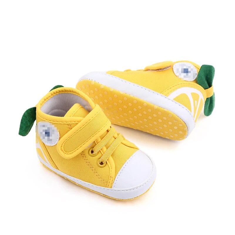 Baby Canvas Shoes Soft Cotton Anti-slip Toddler Prewalking Ankle Boots Cute Dots and Fruits Design Baby Casual Shoe High Quality