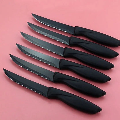 Steak Knife Set Stainless Steel Serrated 4/6/8Pcs High Quality Dinnerware Ergonomic Handle Black