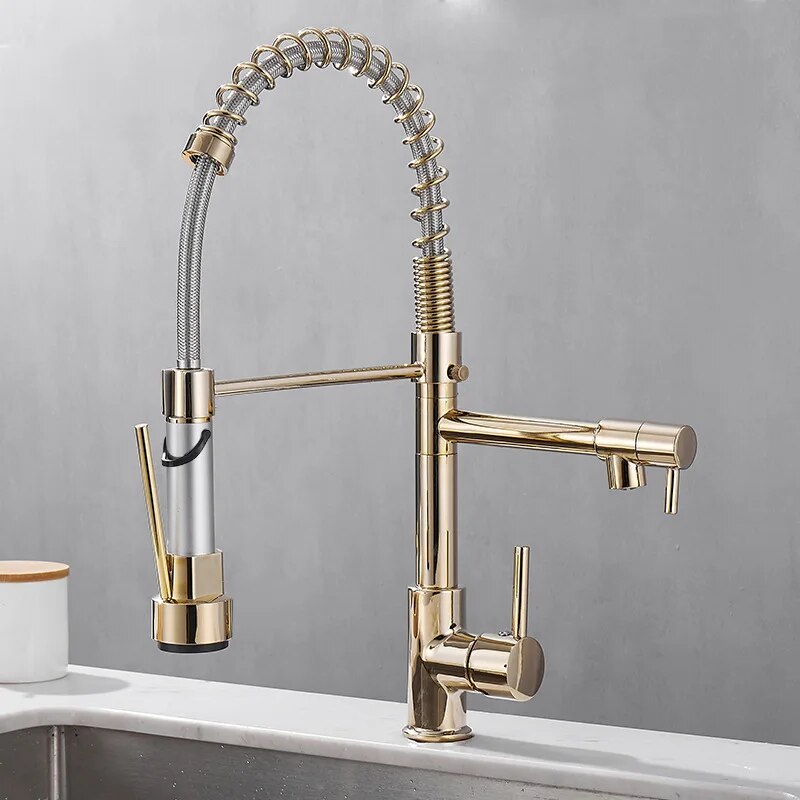 Pull Down Kitchen Faucet Kitchen Sink Faucet with Sprayer 2-spout Single-Handle Control Rotate 360 Degrees Brushed Nicke