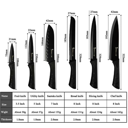 Sowoll Kitchen Knives Black Stainless Steel 1-6Pcs Utility Chef Knife Professional Japanese Cooking Knife Paring Fruit Knife