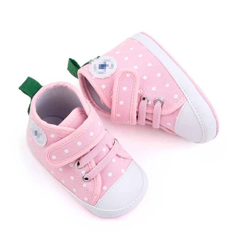 Baby Canvas Shoes Soft Cotton Anti-slip Toddler Prewalking Ankle Boots Cute Dots and Fruits Design Baby Casual Shoe High Quality