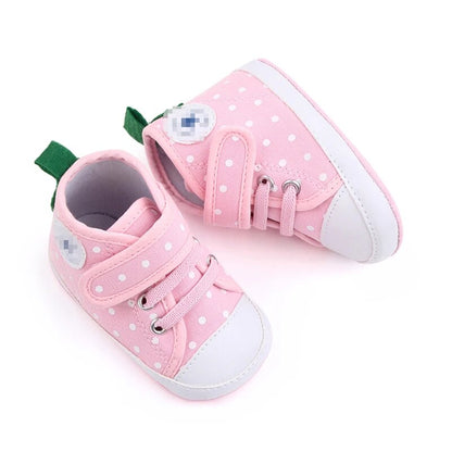 Baby Canvas Shoes Soft Cotton Anti-slip Toddler Prewalking Ankle Boots Cute Dots and Fruits Design Baby Casual Shoe High Quality