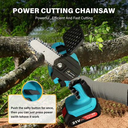 4 inch 21V Mini Cordless Electric Chain Saw 1/2 Li-ion Battery One-hand Garden Wood Cutting Pruning Saw For Makita 18V Battery