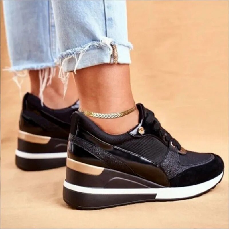 Sneakers Breathable Lace Up Wedge Sports Shoes Mixed Colors Chunky Wedges Casual Shoes