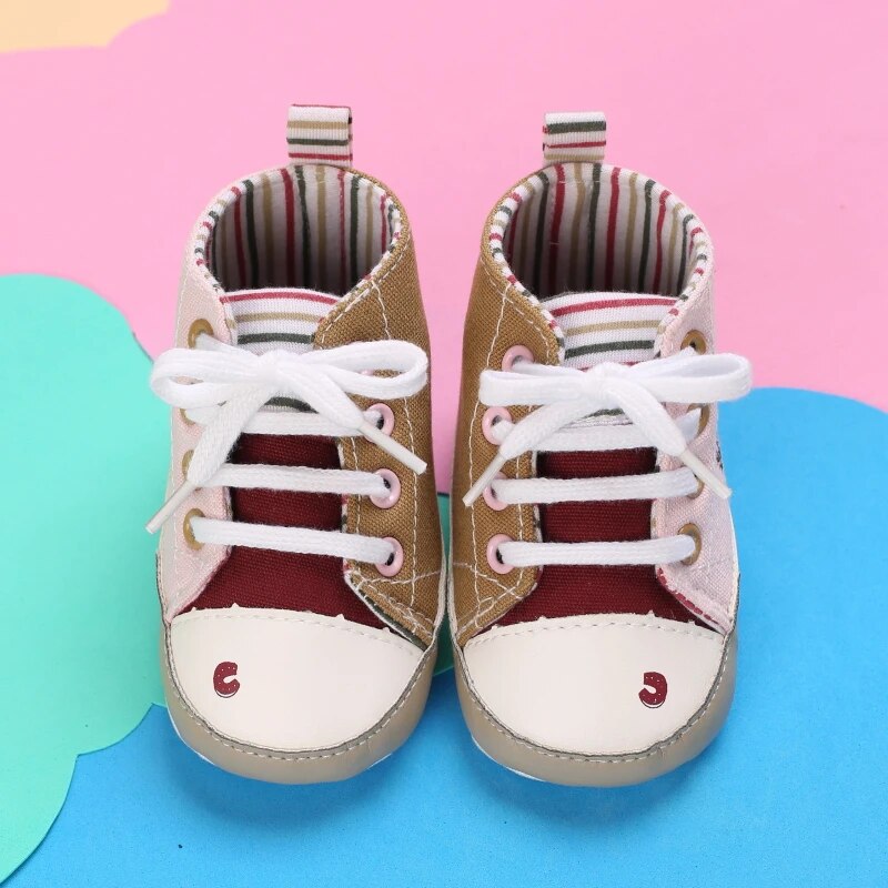 0-18 M Newborn Boy And Girl Shoes First Walker Baby Shoes Soft Non Slip Sole Fashion Color matching Casual Canvas Children Shoes