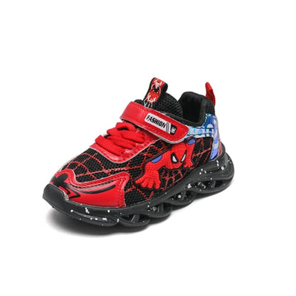 Kids Casual Shoes Led Light Luminous Children Cartoon Disney Spiderman Toddler Running Sport Breathable Shoes