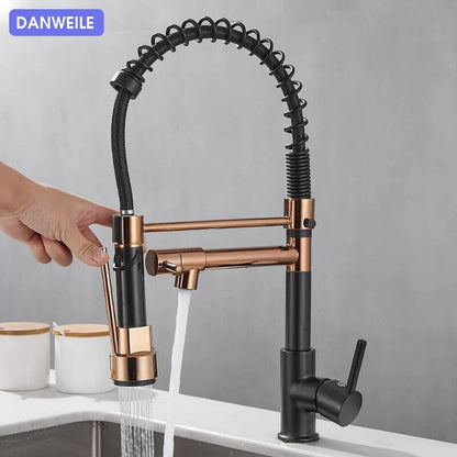 Pull Down Kitchen Faucet Kitchen Sink Faucet with Sprayer 2-spout Single-Handle Control Rotate 360 Degrees Brushed Nicke