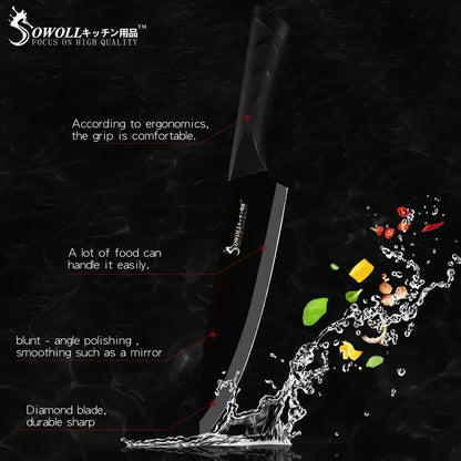 Sowoll Kitchen Knives Black Stainless Steel 1-6Pcs Utility Chef Knife Professional Japanese Cooking Knife Paring Fruit Knife