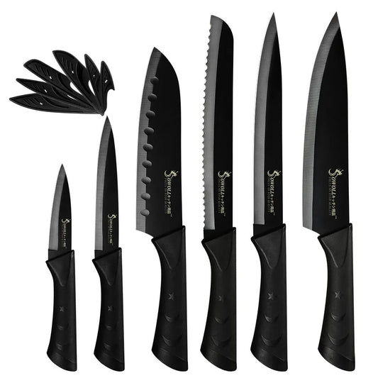 Sowoll Kitchen Knives Black Stainless Steel 1-6Pcs Utility Chef Knife Professional Japanese Cooking Knife Paring Fruit Knife