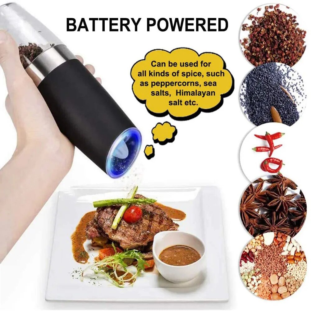 Automatic Salt Pepper Grinder Gravity Spice Mill Adjustable Spices Grinder with LED Light Kitchen Tool Gadget