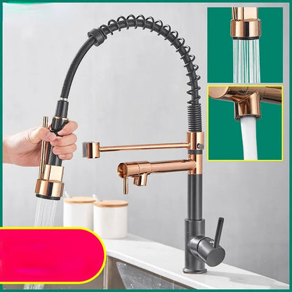 Pull Down Kitchen Faucet Kitchen Sink Faucet with Sprayer 2-spout Single-Handle Control Rotate 360 Degrees Brushed Nicke