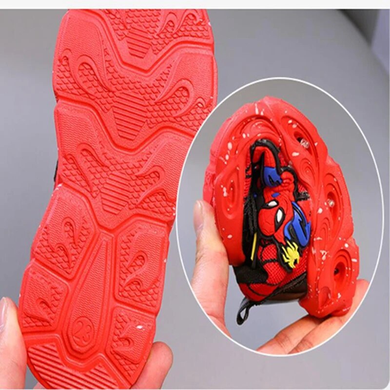 Led Light Luminous Shoes Kids Casual Sneakers Mesh Cartoon Spiderman Toddler Sport Running Shoes