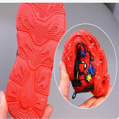 Led Light Luminous Shoes Kids Casual Sneakers Mesh Cartoon Spiderman Toddler Sport Running Shoes