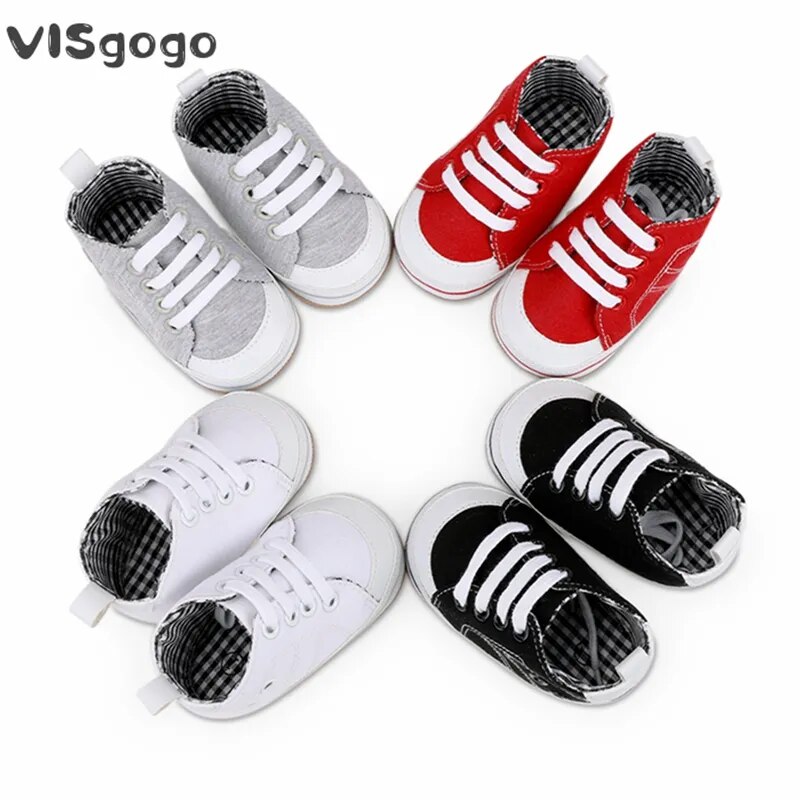 VISgogo Baby Casual Shoes Sneakers Contrast Color Cute Baby Flats Infant Walking Canvas Shoes for Newborn Girl Boys 0-12M