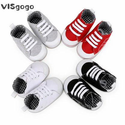 VISgogo Baby Casual Shoes Sneakers Contrast Color Cute Baby Flats Infant Walking Canvas Shoes for Newborn Girl Boys 0-12M