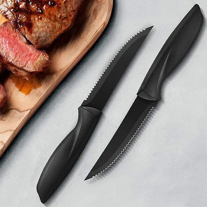 Steak Knife Set Stainless Steel Serrated 4/6/8Pcs High Quality Dinnerware Ergonomic Handle Black