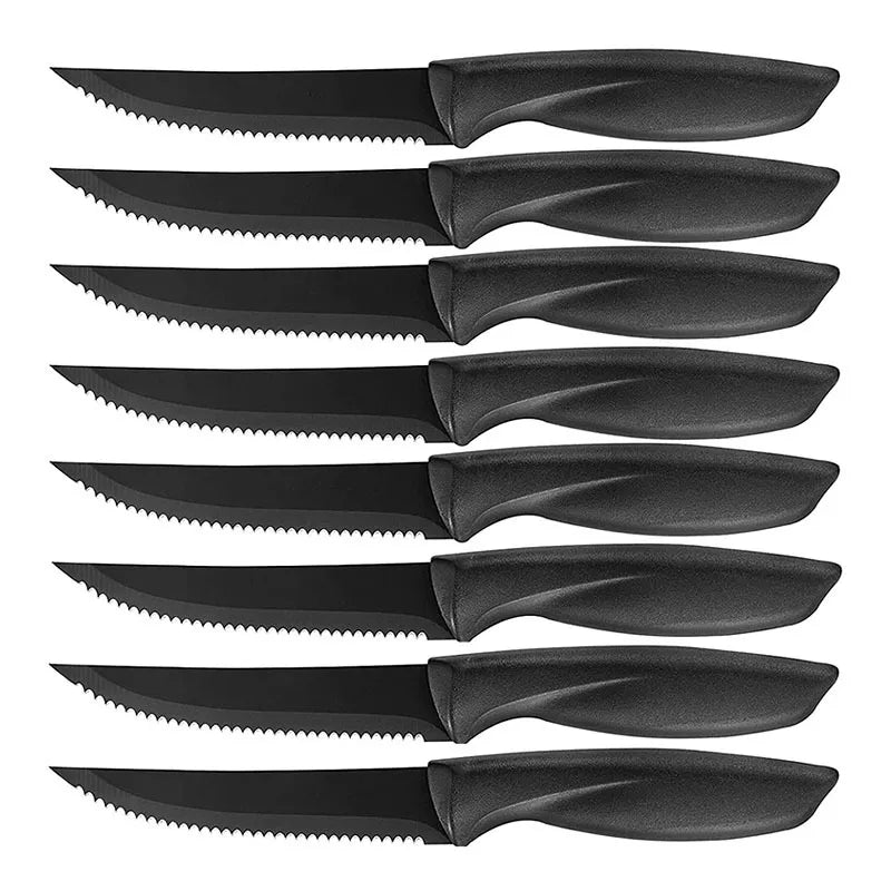 Steak Knife Set Stainless Steel Serrated 4/6/8Pcs High Quality Dinnerware Ergonomic Handle Black