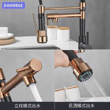 Pull Down Kitchen Faucet Kitchen Sink Faucet with Sprayer 2-spout Single-Handle Control Rotate 360 Degrees Brushed Nicke