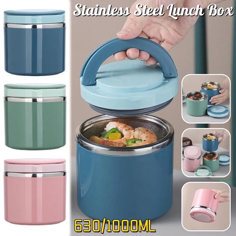 Stainless Steel Thermal Leakproof Lunch Box 630/1000ML Thermos Food Container Camping