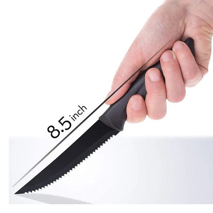 Steak Knife Set Stainless Steel Serrated 4/6/8Pcs High Quality Dinnerware Ergonomic Handle Black