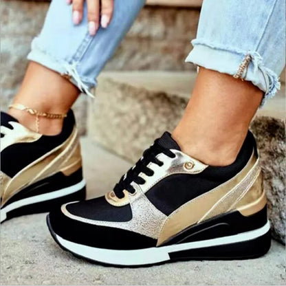 Sneakers Breathable Lace Up Wedge Sports Shoes Mixed Colors Chunky Wedges Casual Shoes