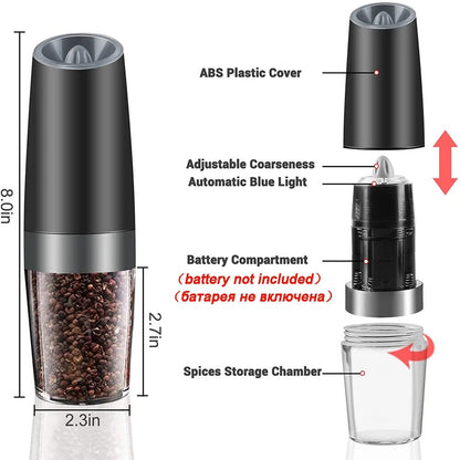 Automatic Salt Pepper Grinder Gravity Spice Mill Adjustable Spices Grinder with LED Light Kitchen Tool Gadget