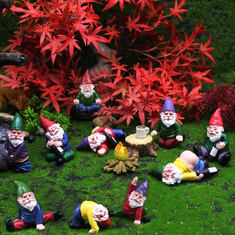 1Pcs Mini Fairy Garden Dwarf Bonfire Statues Drunk Yoga Gnomes Miniature Ornaments Flowerpot Garden Decor Accessories